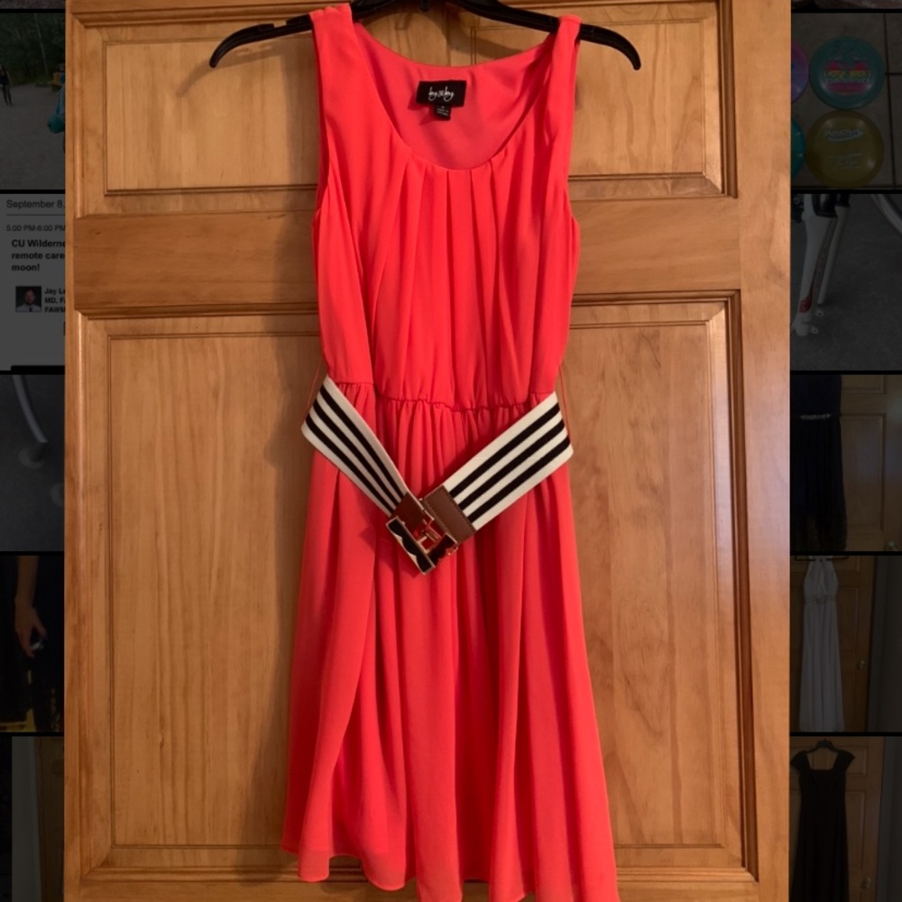 Cute Coral Dress with Striped Belt
